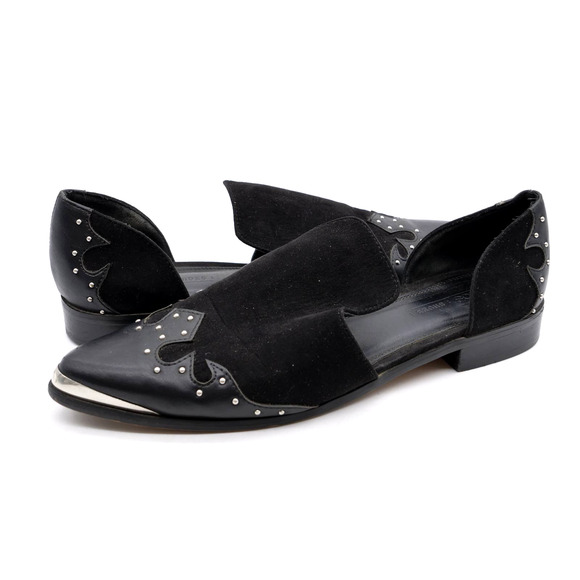 Asos Flats Womens 7 Black Suede Studded D'Orsay Pointed Toe Slip On Shoes - Picture 1 of 11